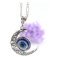 Silver Crescent Moon Blue Evil Eye Islamic Hamsa Hand Fatima Muslim Jewelry Lucky Charm Gift 18in.