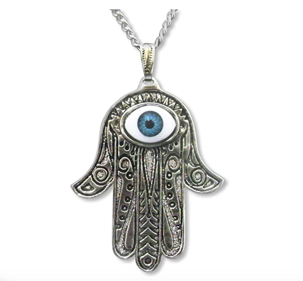 Islamic Silver Jewelry Blue Evil Eye Protection Fatima Necklace Hamsa Hand Muslim Allah Yoga Jewelry Jewish Kabbalah Lucky Charm Chain 20in.