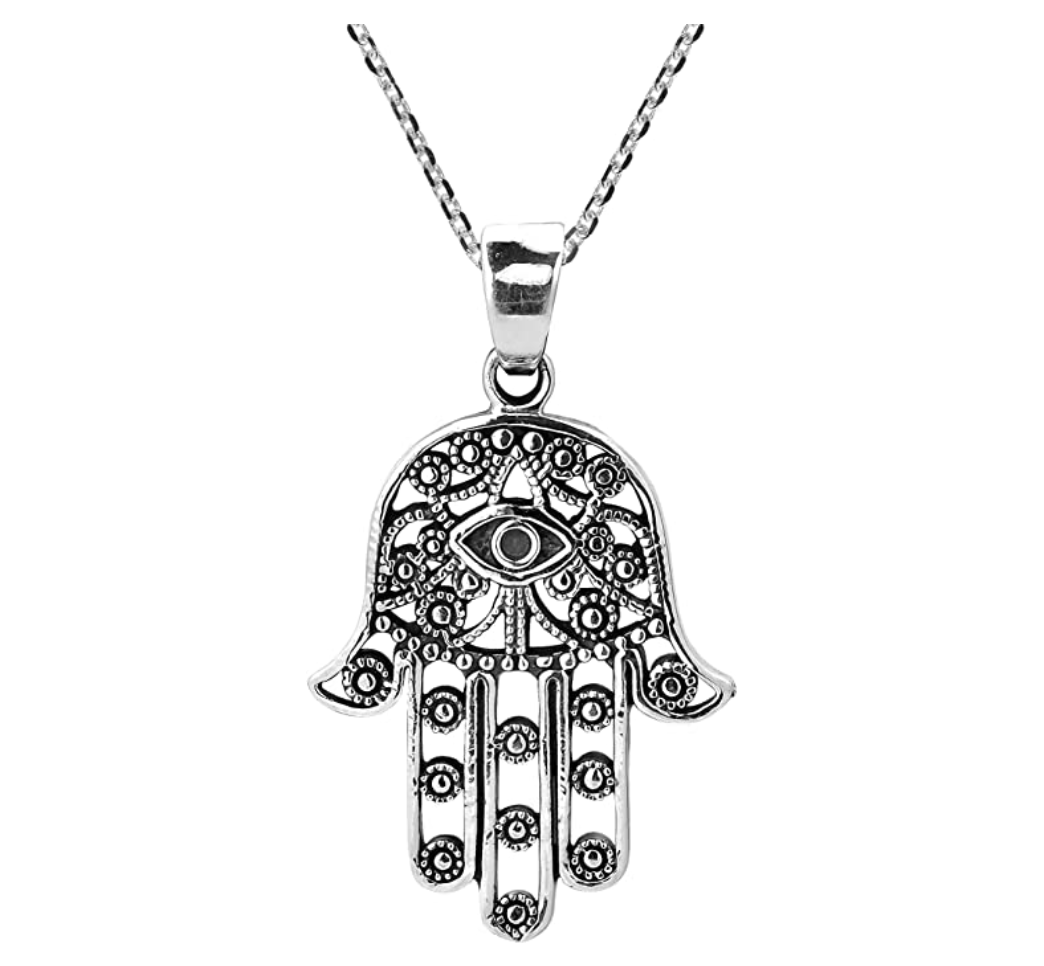Fatima Necklace Hamsa Hand Muslim Lucky Charm Chain Islamic Silver Kabbalah Jewelry Evil Eye Protection Jewish Jewelry Yoga Buddhist 18in.