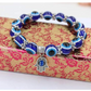 Silver Blue Evil Eye Bracelet Muslim Jewelry Lucky Charm Gift Islamic Jewish Bracelet 7-8in.