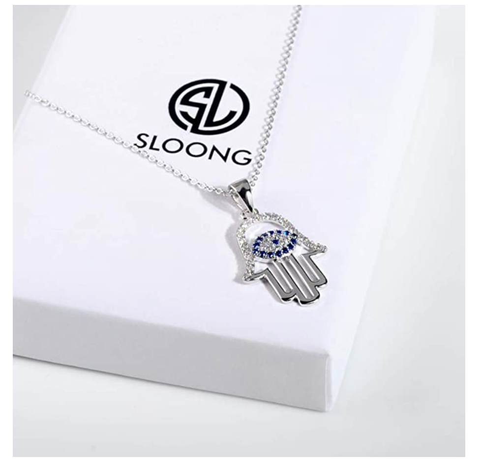 925 Sterling Silver Blue Evil Eye Protection Charm Islamic Fatima Necklace Hamsa Hand Muslim Lucky Jewelry Yoga 18in.