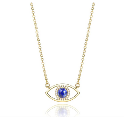 1/10 twc. Gold Blue Evil Eye Protection Jewelry Charm Islamic Fatima Necklace Hamsa Hand Muslim Lucky Jewish Jewelry Yoga 18in.