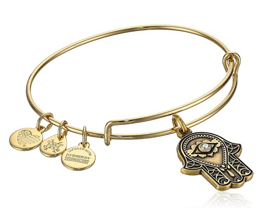 Gold Bangle Hamsa Hand Fatima Bracelet Kabbalah Bracelet Charm Merkaba Yoga Black Jewish Jewelry Lucky 8-9in.