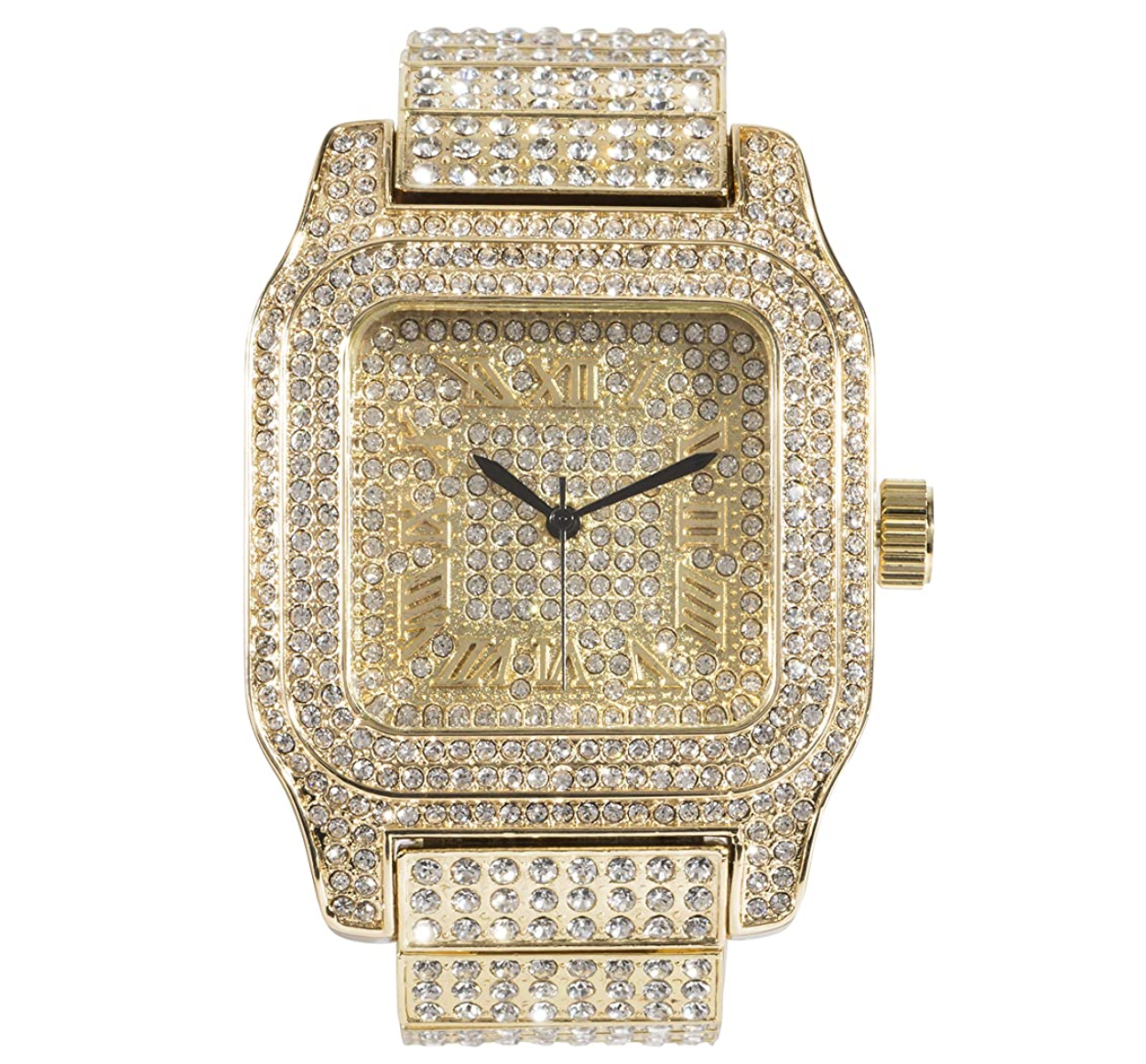 2-Tone Silver Gold Color Watch Simulated Diamonds Bust Down Large Watch Hip Hop Big Face Bling Jewelry 45mm