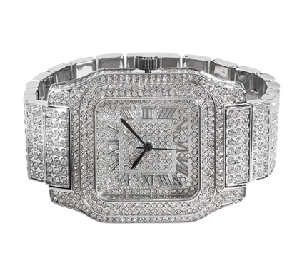 Big Square Watch Gold Color Simulated Diamond Watch Bust Down Silver Large Watch Luxury Hip Hop Jewelry