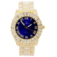 Gold Color Watch Simulated Diamond Red Face Watch Hip Hop Bust Down Bling Jewelry Roman Numeral Blue Dial