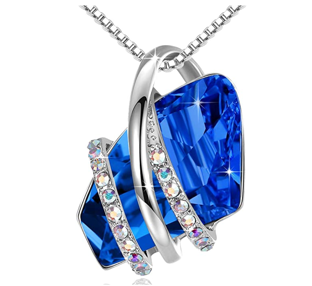 1/4 ct. Simulated Diamond Pink Tourmaline Mothers Day Necklace Ruby Red Simulated Emerald Green Anniversary Gift Wish Stone Gemstone Gold Ribbon Pendant Crystals Simulated Sapphire Blue Chain 20in.
