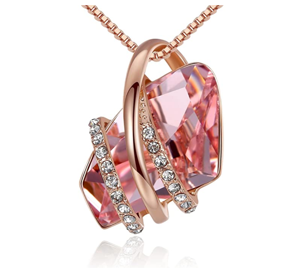 1/4 ct. Simulated Diamond Pink Tourmaline Mothers Day Necklace Ruby Red Simulated Emerald Green Anniversary Gift Wish Stone Gemstone Gold Ribbon Pendant Crystals Simulated Sapphire Blue Chain 20in.