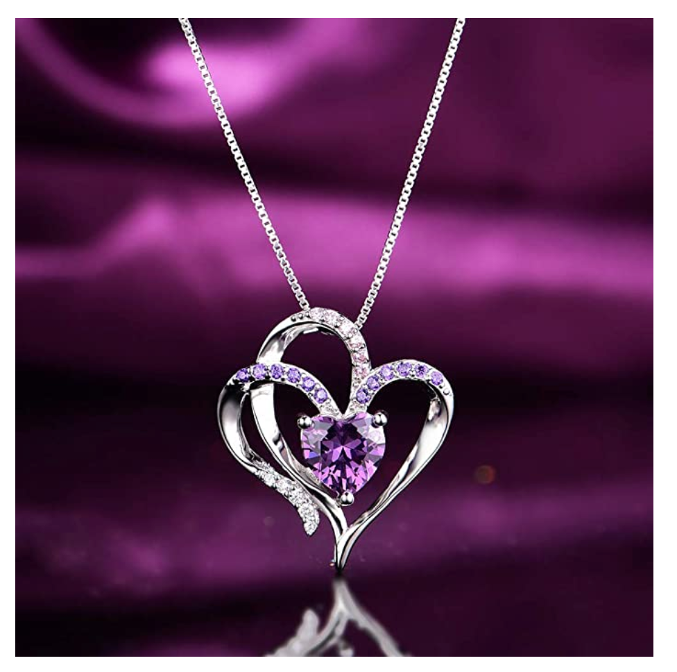 1/4 ct. Simulated Diamond Purple Heart Necklace Love Crystal Charm Valentines Anniversary Birthday Gift Mother Day Chain 925 Sterling Silver 20in.