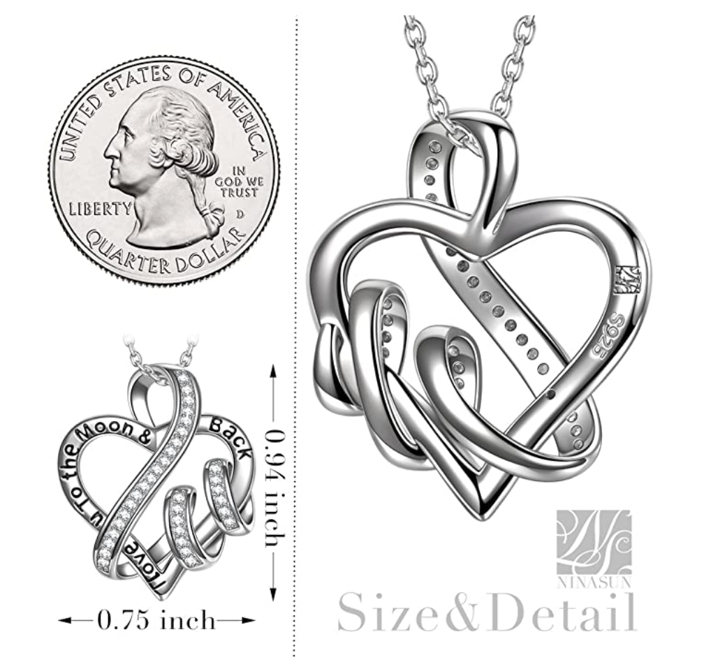 925 Sterling Silver 1/4 ct. Simulated Diamond I Love You Mom Necklace Heart Twist Design Mothers Day Jewelry Gift Heart Chain 20in.