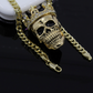King Head Skull Pendant Necklace Gold Color Metal Alloy Simulated Diamond Crown Skull Necklace Hip Hop Cuban Link Chain Iced Out 24in.