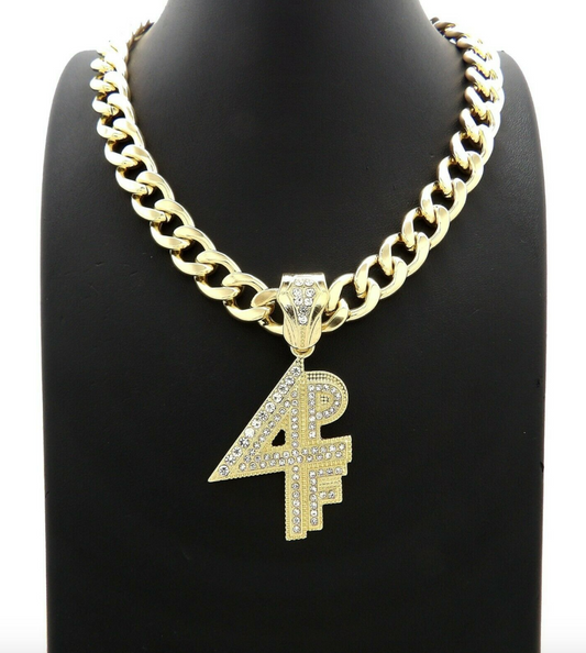 4PF Pendant Necklace Gold Diamond Lil Baby Necklace Silver Hip Hop Cuban Link Chain Iced Out 24in.