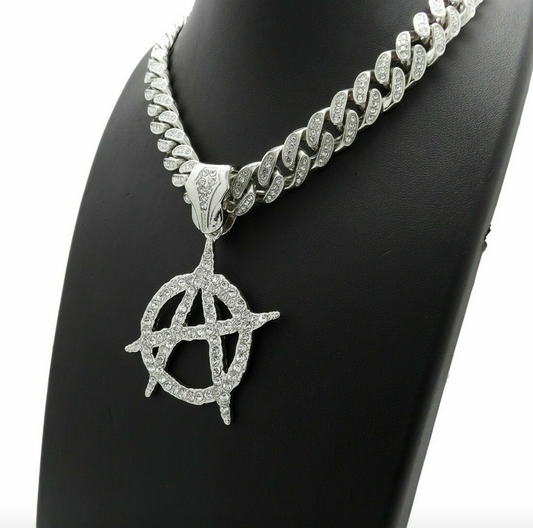 Anarchy Pendant Necklace Simulated Diamond A Necklace Hip Hop Cuban Link Chain Iced Out 20in.