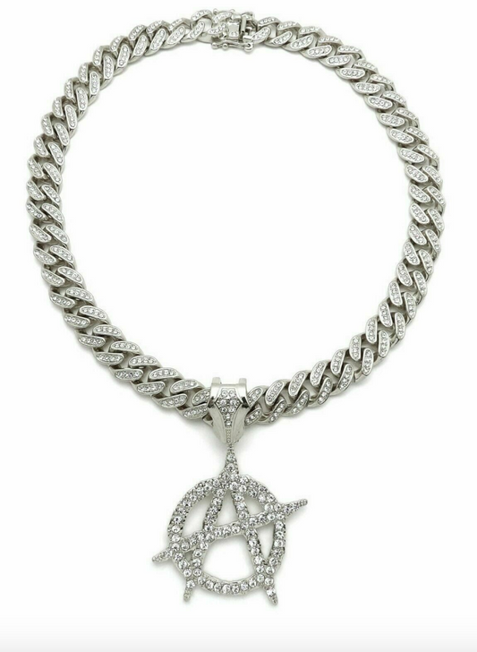 Anarchy Pendant Necklace Simulated Diamond A Necklace Hip Hop Cuban Link Chain Iced Out 20in.
