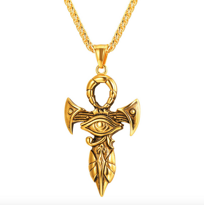 Eye of Horus Pendant Ankh Necklace Gold Hip Hop Ankh Chain Lucky Protection Ra Eye 22in.