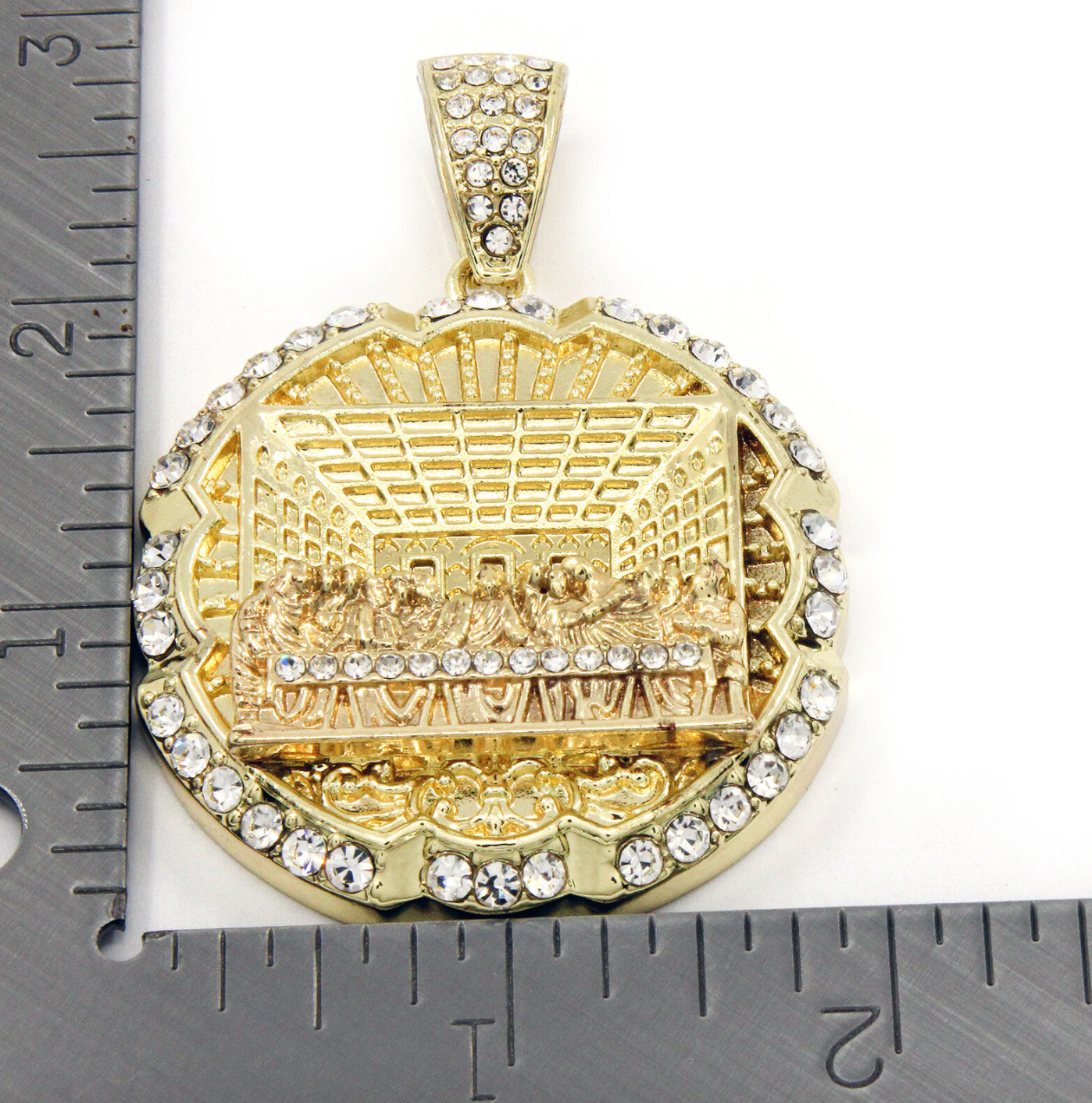 Last Supper Pendant Jesus Necklace Gold Diamond Holy Necklace Hip Hop Chain Iced Out Cuban Link 30in.