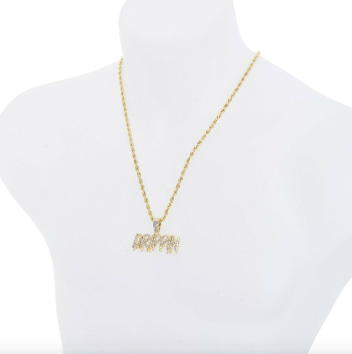 Iced Drippin Pendant Drip Necklace Gold Color Metal Alloy Simulated Diamond Necklace Hip Hop Twist Rope Chain Iced Out 24in.