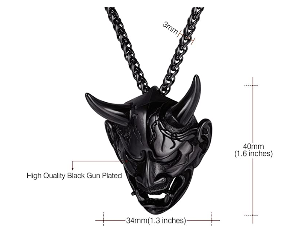 Black Evil Demon Horn Skull Pendant Satan Necklace Cartoon Hip Hop Devil Chain Silver Gold Color Metal Alloy 24in.