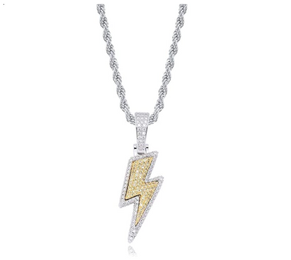 Lightning Bolt Pendant Simulated Diamond Cartoon Hip Hop Lighting Necklace Chain Iced Out 24in.