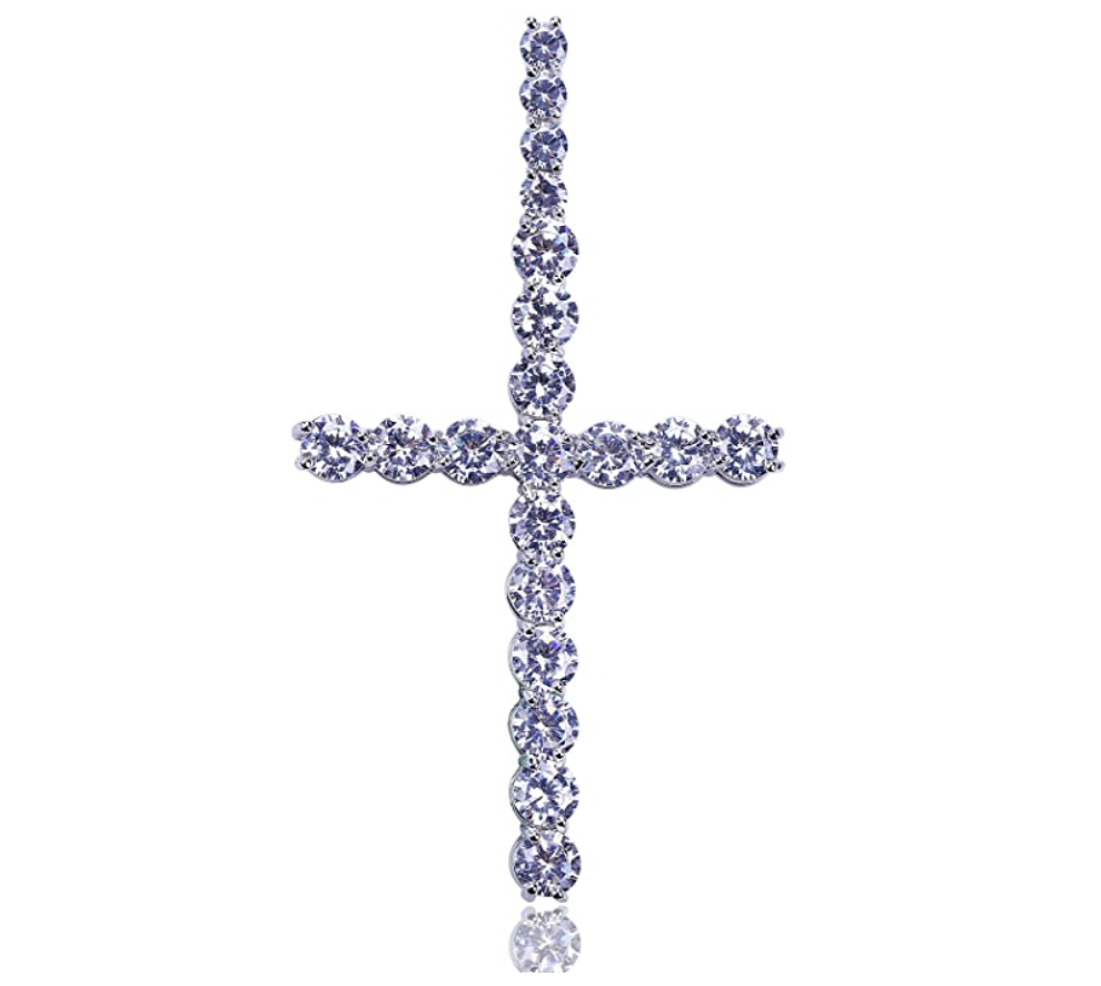 Holy Cross Pendant Simulated Diamond Hip Hop Jesus Necklace Skinny Cross Iced Out Twist Rope Chain 24in.