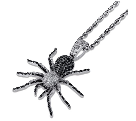 Spider Pendant Diamond Gold Cartoon Hip Hop Black Spider Chain Silver Iced Out Twist Rope Chain Scary Halloween Jewelry 24in.