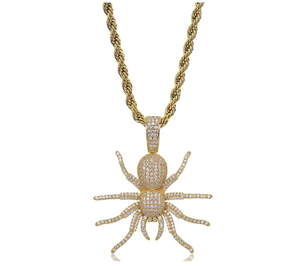 Spider Pendant Diamond Gold Cartoon Hip Hop Black Spider Chain Silver Iced Out Twist Rope Chain Scary Halloween Jewelry 24in.