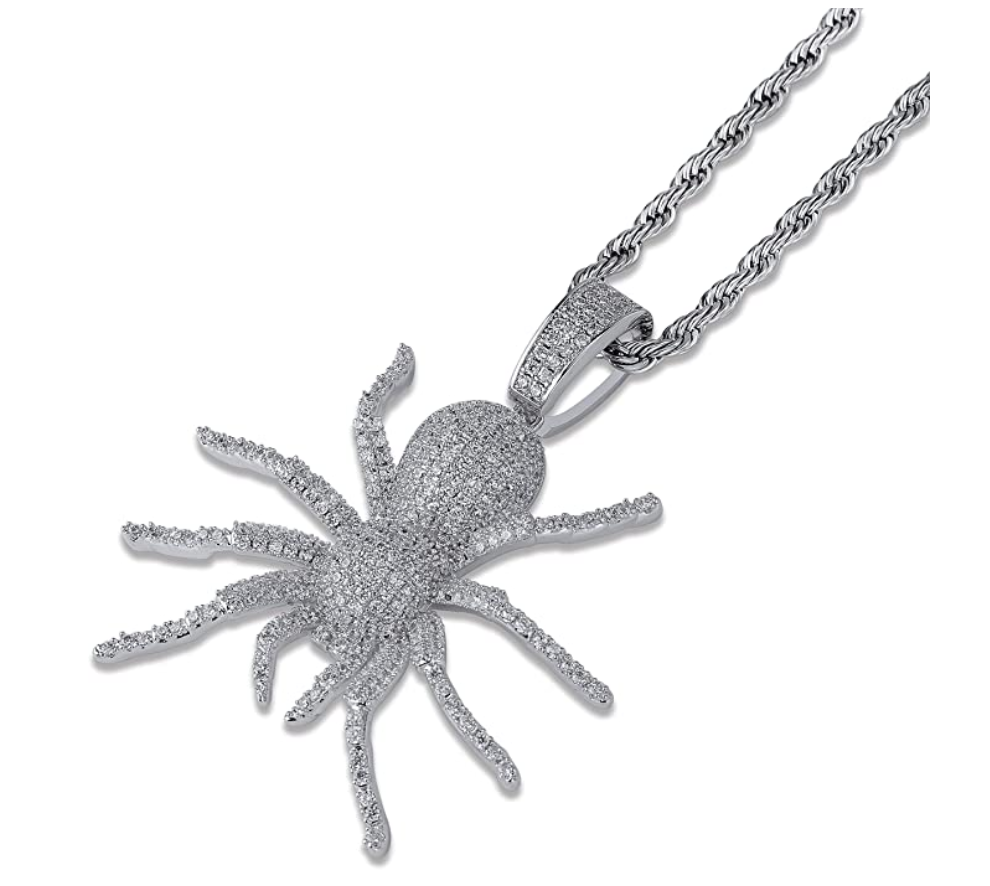 Spider Pendant Diamond Gold Cartoon Hip Hop Black Spider Chain Silver Iced Out Twist Rope Chain Scary Halloween Jewelry 24in.