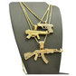 Machine Gun Chain AK 47 Chopper Pendant Gold Color Metal Alloy Simulated Diamond 45 Pistol Necklace 9mm Gun Cartoon Hip Hop Draco Chain Iced Out 24-30in. Set