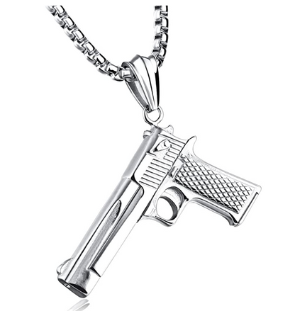 45 Pistol Pendant Gun Black Handgun 9mm Necklace Silver Hip Hop Chopper Chain Iced Out Gold Silver Color Metal Alloy 22in.