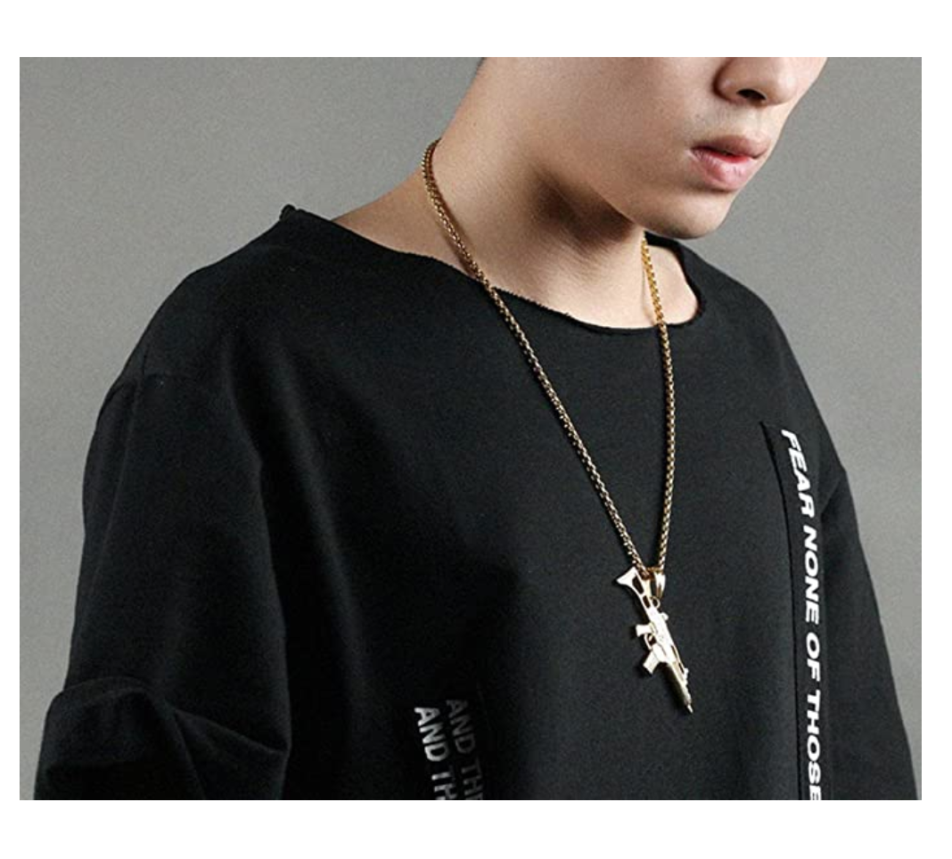 Scar Pendant Machine Gun Necklace Hip Hop Chopper Chain Iced Out Gold Silver Color Metal Alloy 22in.