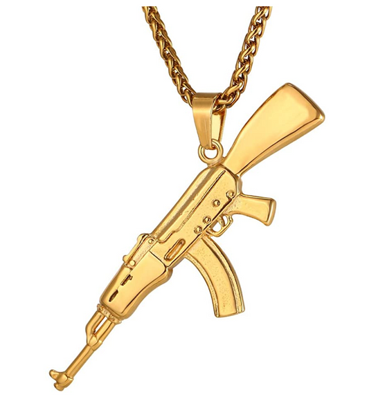 AK 47 Pendant Machine Gun Hip Hop Chopper Chain Iced Out Draco Necklace Gold Silver Color Metal Alloy 22in.