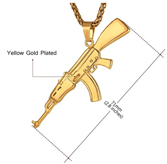 AK 47 Pendant Machine Gun Hip Hop Chopper Chain Iced Out Draco Necklace Gold Silver Color Metal Alloy 22in.