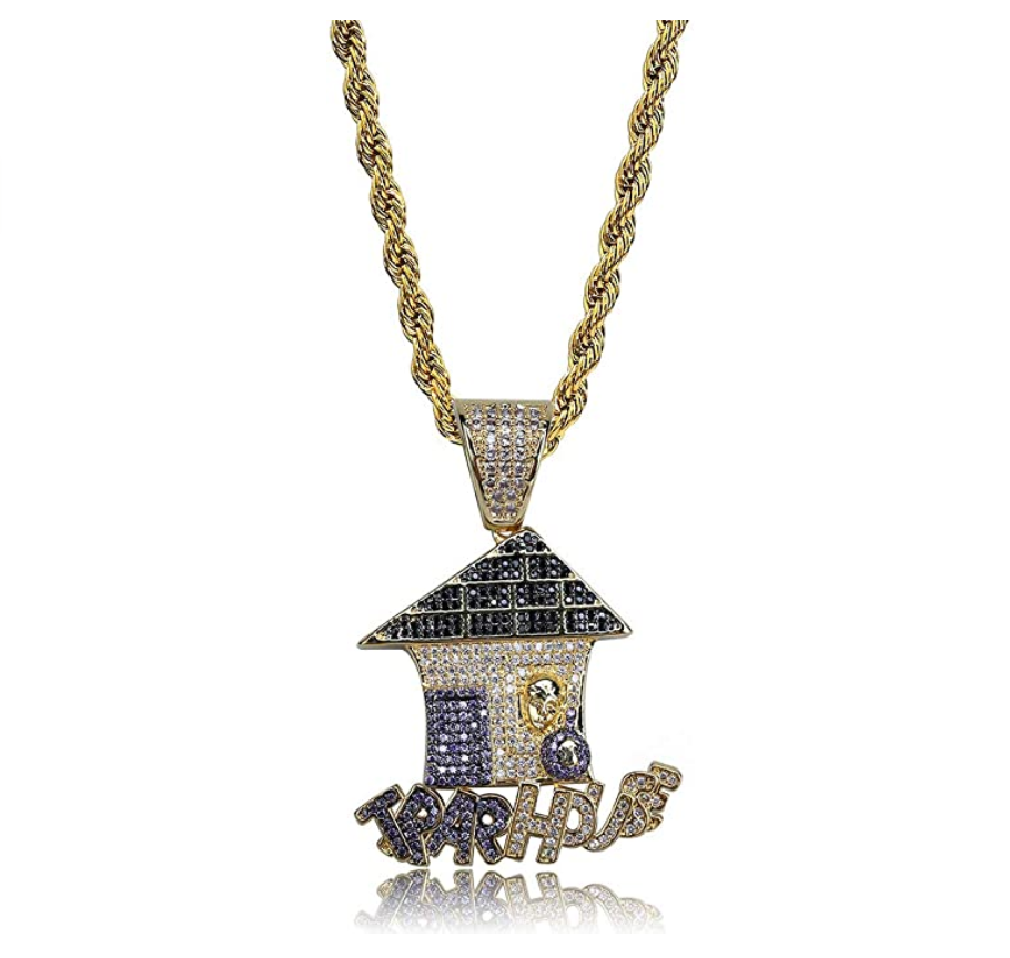 Trap House Pendant Rapper Goon Lean Necklace Simulated Diamond Trap House Silver Iced Out 24in.