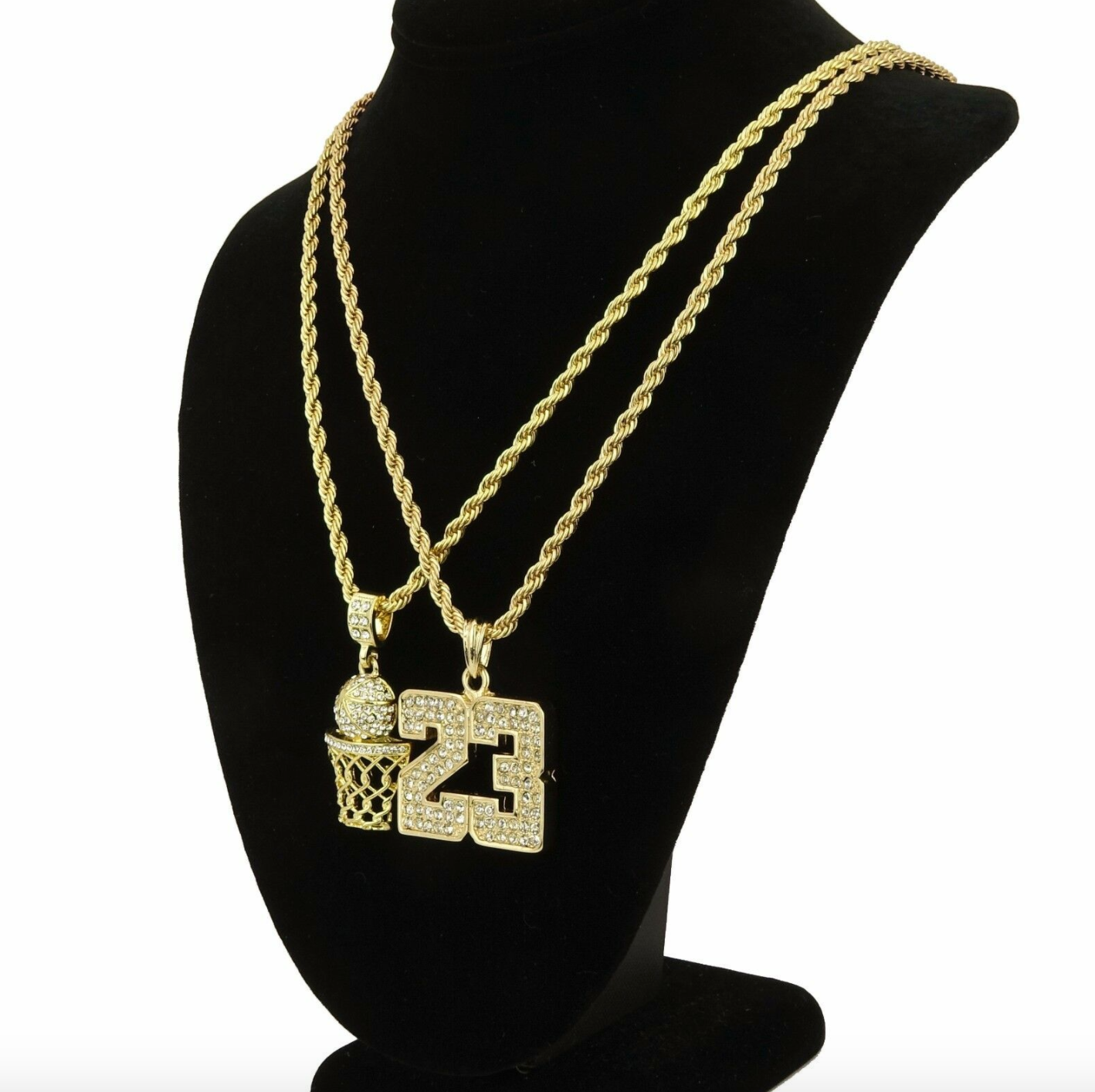 Diamond Basketball Hoop Chain 23 Necklace Pendant Rapper Iced Out 24in.