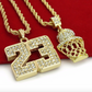 Diamond Basketball Hoop Chain 23 Necklace Pendant Rapper Iced Out 24in.