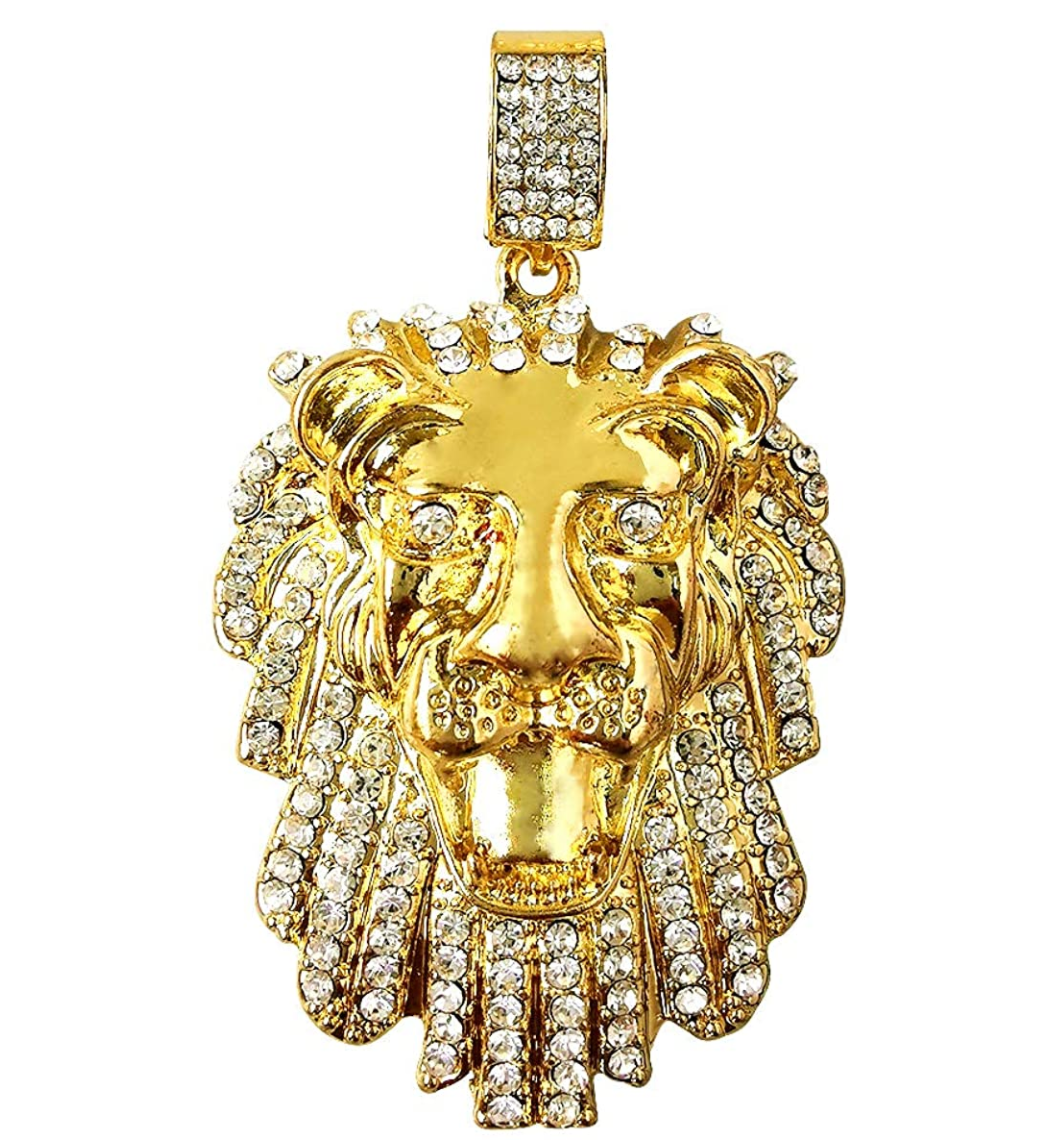Lion King Pendant Lion Head Necklace Simulated Diamond Judah Lion Face African Chain Iced Out 24in.