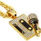 Tape & Microphone Pendant Rapper Necklace Simulated Diamond Old Skool Chain Iced Out 24in.