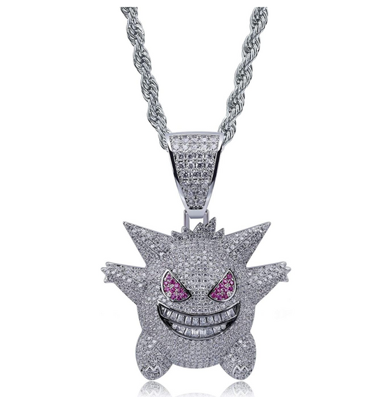 Bubble Gengar Pendant Emoji Necklace Monster Cartoon Diamond Chain Iced Out 24in.