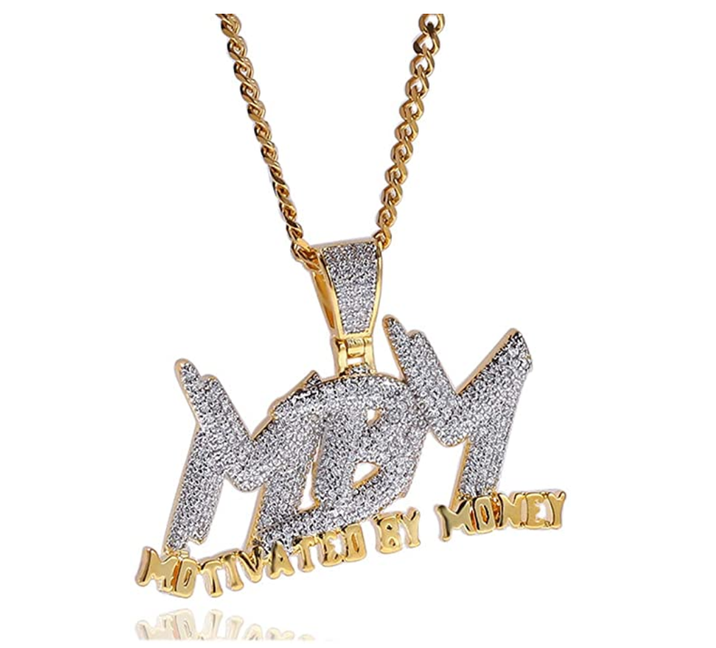 Motivated By Money Pendant Rapper Cash Money Necklace Simulated Diamond MBM CEO Chain Iced Out 24in.