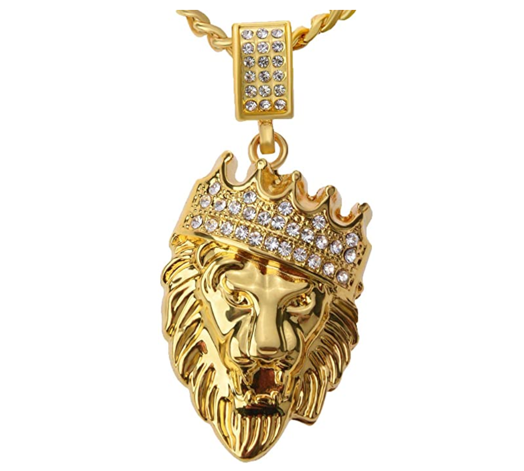 Black Lion Pendant Rapper Lion King Necklace Judah Cartoon African Gold Lion Face Diamond Crown Lion Head Chain Iced Out 24in.