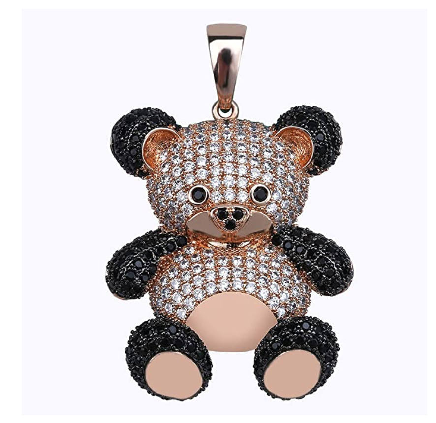 Panda Bear Pendant Rapper Black White Bear Necklace Cartoon Simulated Diamond Rose Bear Chain Iced Out 24in.