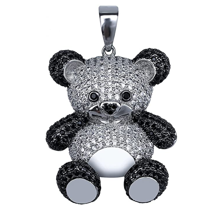 Panda Bear Pendant Rapper Black White Bear Necklace Cartoon Simulated Diamond Rose Bear Chain Iced Out 24in.