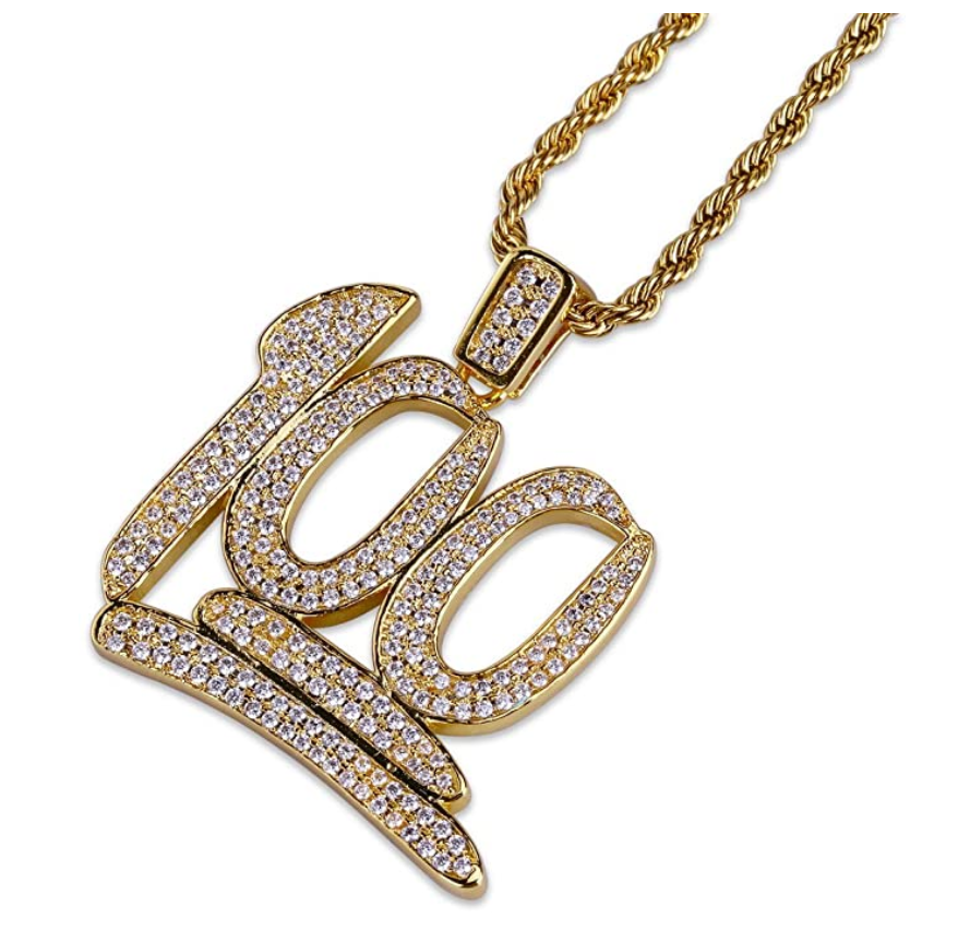 100 Pendant Rapper 100 Emoji Necklace Cartoon Gold Diamond 100 Chain Iced Out 24in.