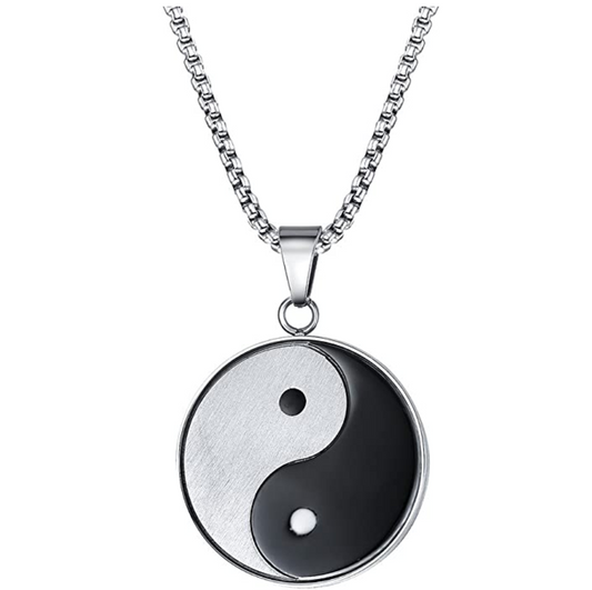 Yin Yang Pendant Taoism Necklace Yin Yang Stainless Steel Chain 24in.