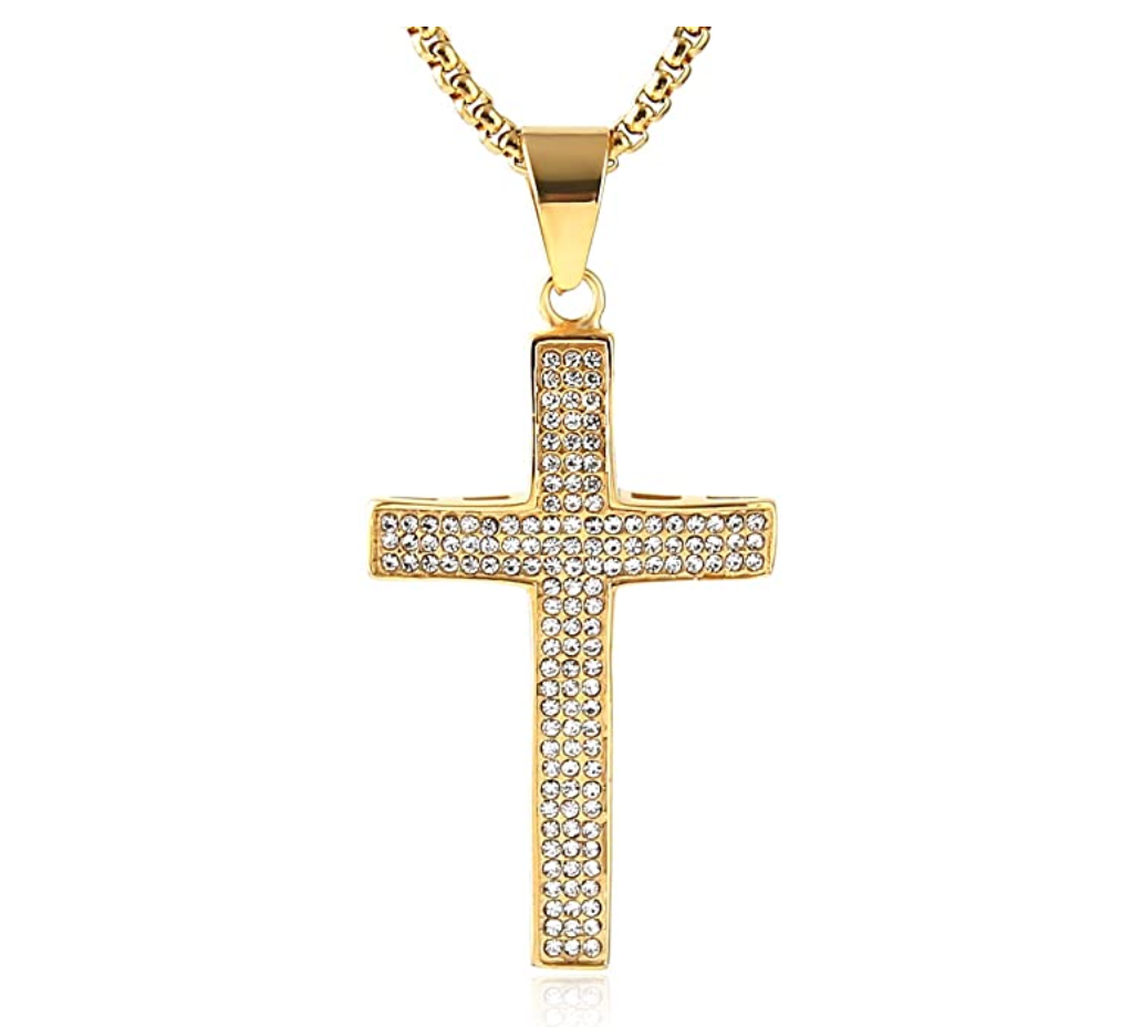 Holy Cross Pendant Jesus Cross Necklace Simulated Diamond Cross Chain Iced Out 24in.