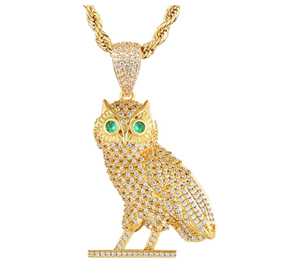Owl Pendant Diamond Gold Owl Necklace Hip Hop Chain Silver Iced Out Chain 24in.