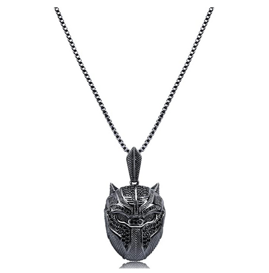Black Mask Panther Pendant Cartoon Necklace Diamond Superhero Chain 24in.