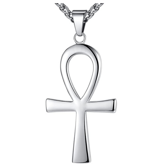 Ankh Pendant African Jewelry Egyptian Necklace Silver Tone Ra Horus Ankh Cross 24in.