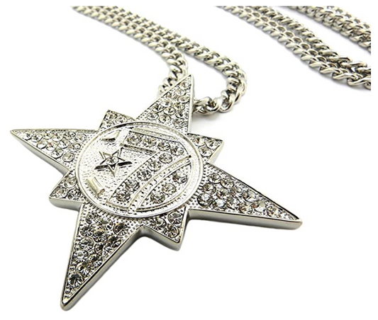 7 Star 5 Percenter Pendant Allah Jewelry Hip Hop Diamond Silver Necklace Muslim Jay Z Chain NOI Gold Color Metal Alloy 24in.