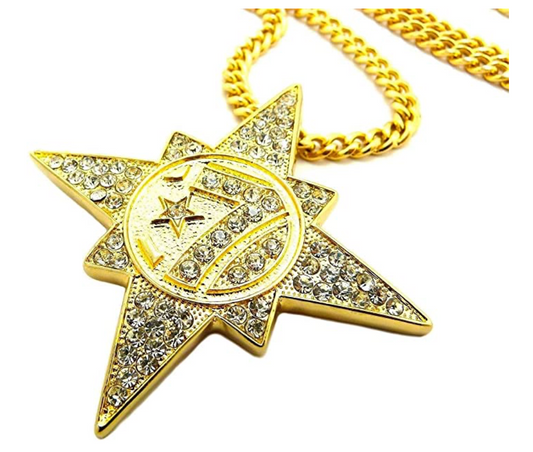 7 Star 5 Percenter Pendant Allah Jewelry Hip Hop Diamond Silver Necklace Muslim Jay Z Chain NOI Gold Color Metal Alloy 24in.